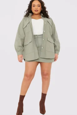 Best In the Style Oversized Utility Cargo Jacket Khaki