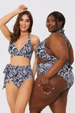 Clearance In the Style Paisley Print Tie Side Bikini Bottom Black