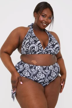 Clearance In the Style Paisley Print Tie Side Bikini Bottom Black