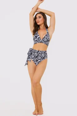Clearance In the Style Paisley Print Tie Side Bikini Bottom Black