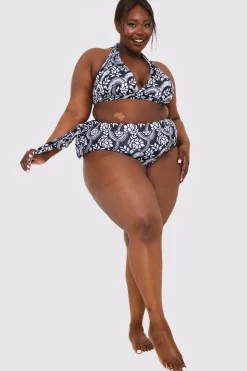 Clearance In the Style Paisley Print Tie Side Bikini Bottom Black