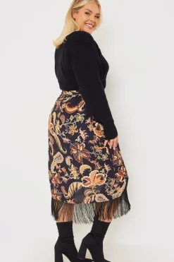 Sale In the Style Paisley Print Wrap Midi Skirt Black