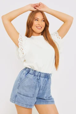 Clearance In the Style Paper Bag Denim Short Indigo Blue