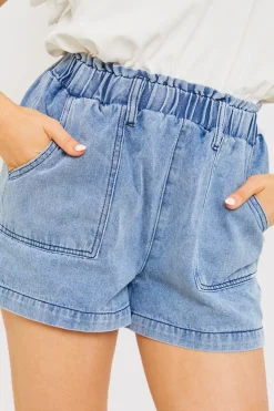 Clearance In the Style Paper Bag Denim Short Indigo Blue
