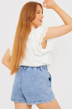 Clearance In the Style Paper Bag Denim Short Indigo Blue