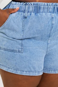 Clearance In the Style Paper Bag Denim Short Indigo Blue