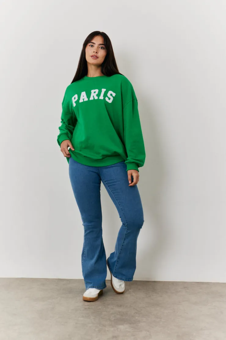 Online In the Style Paris Embroidered Slogan Sweatshirt Green