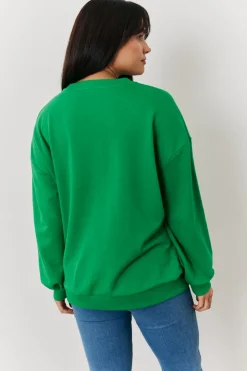 Online In the Style Paris Embroidered Slogan Sweatshirt Green