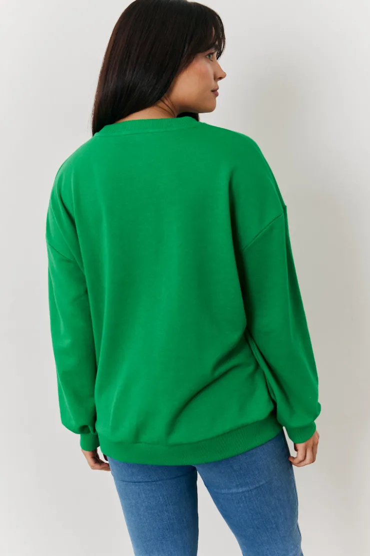 Online In the Style Paris Embroidered Slogan Sweatshirt Green