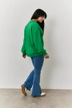 Online In the Style Paris Embroidered Slogan Sweatshirt Green