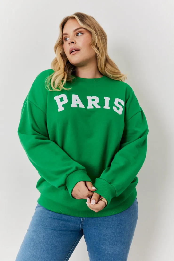 Online In the Style Paris Embroidered Slogan Sweatshirt Green