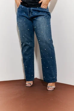 In The Style Pearl Embellished Jeans Blue