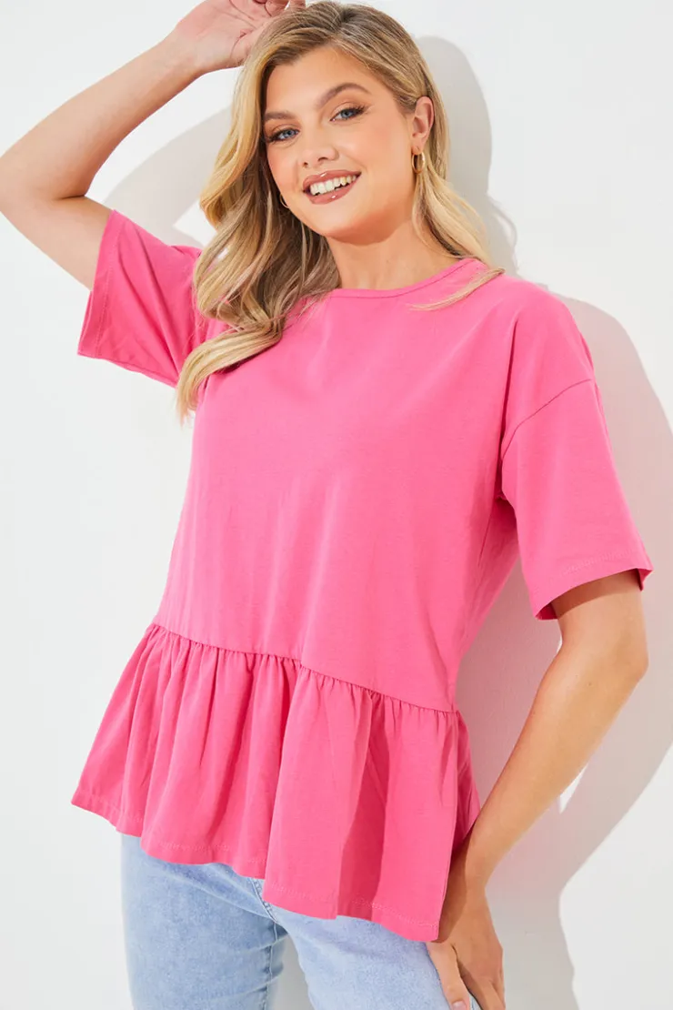 New In The Style Peplum Hem Dropped Shoulder Tshirt