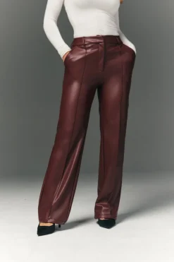Online In The Style Perfect Sculpting High Waisted Leather Look Straight Leg Trouser Burgundy