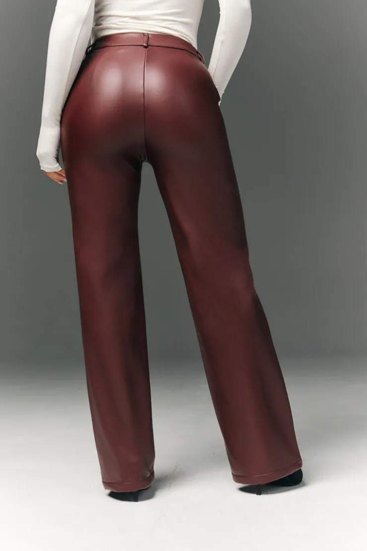 Online In The Style Perfect Sculpting High Waisted Leather Look Straight Leg Trouser Burgundy