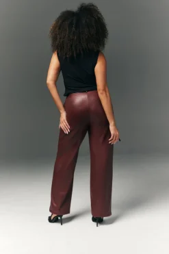 Online In The Style Perfect Sculpting High Waisted Leather Look Straight Leg Trouser Burgundy