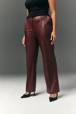 Online In The Style Perfect Sculpting High Waisted Leather Look Straight Leg Trouser Burgundy