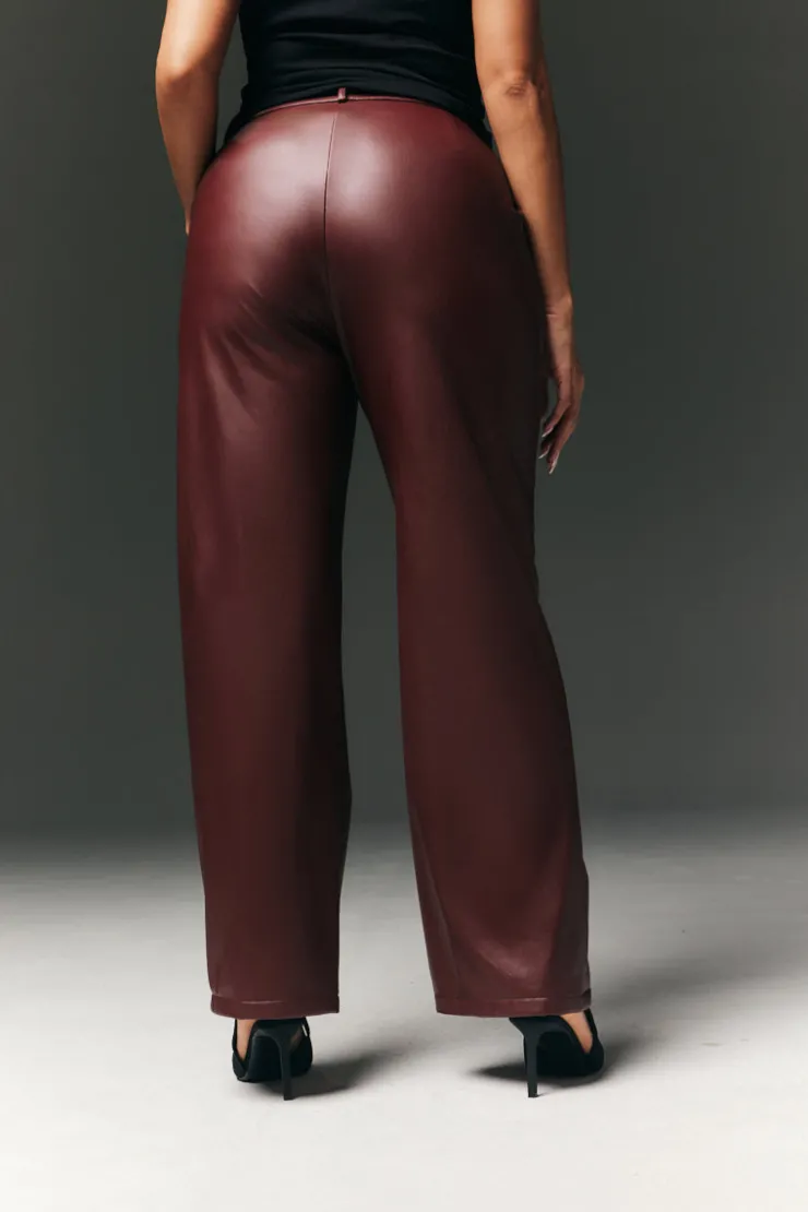 Online In The Style Perfect Sculpting High Waisted Leather Look Straight Leg Trouser Burgundy
