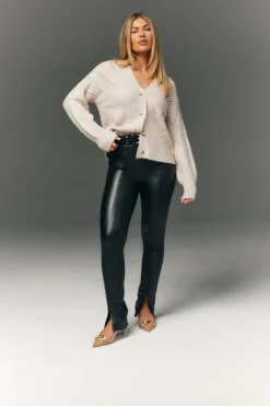 Discount In The Style Perfect Sculpting High Waisted Leather Look Zip Front Legging Black