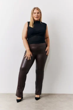 Sale In The Style Perfect Sculpting High Waisted Leather Look Flare Chocolate