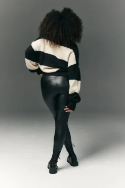 Discount In The Style Perfect Sculpting High Waisted Leather Look Leggings With Back Pocket Black