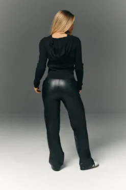 New In The Style Perfect Sculpting High Waisted Leather Look Straight Leg Trouser Black
