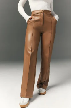 Discount In The Style Perfect Sculpting High Waisted Leather Look Straight Leg Trouser Camel