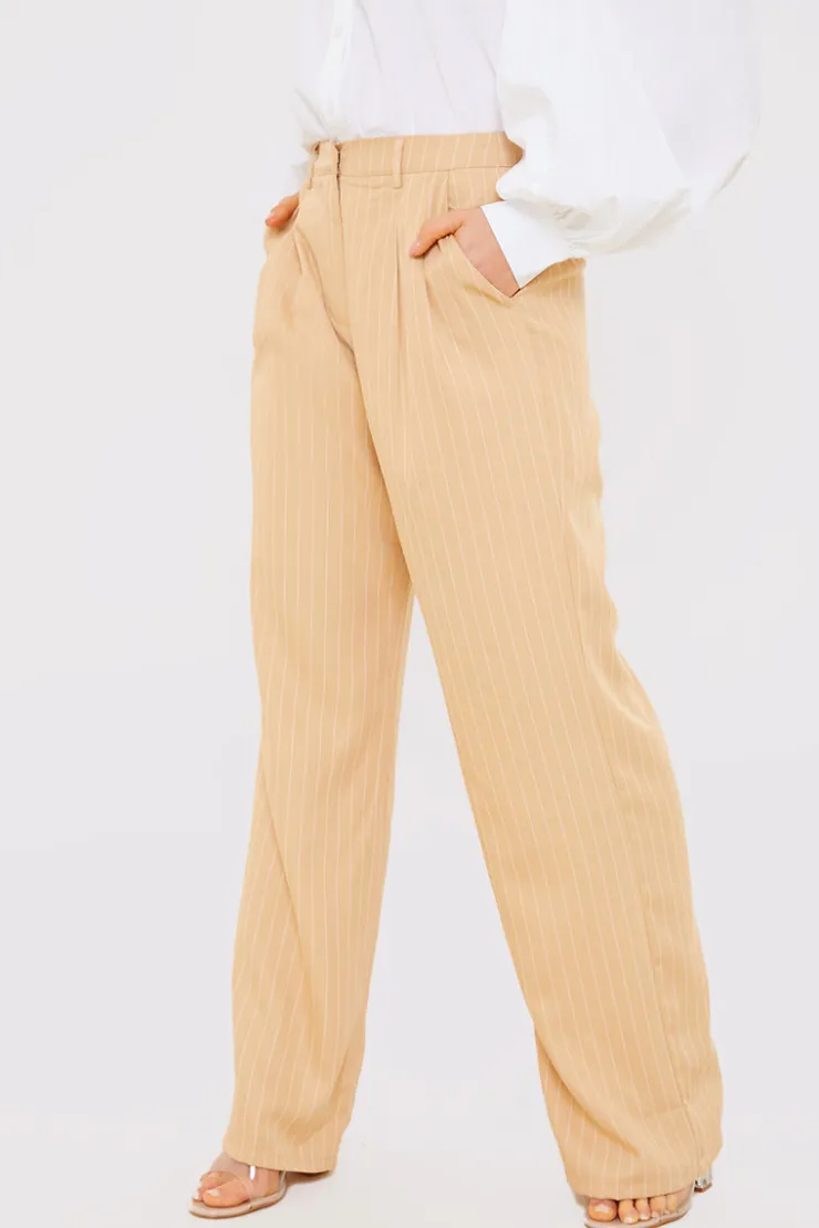 In The Style Pin Stripe Wide Leg Trousers Stone