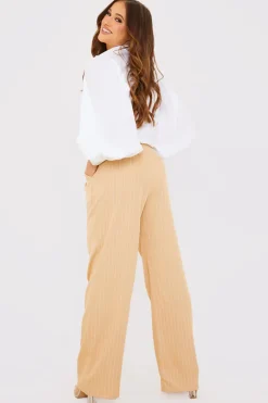 In The Style Pin Stripe Wide Leg Trousers Stone