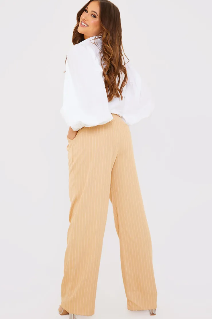 In The Style Pin Stripe Wide Leg Trousers Stone