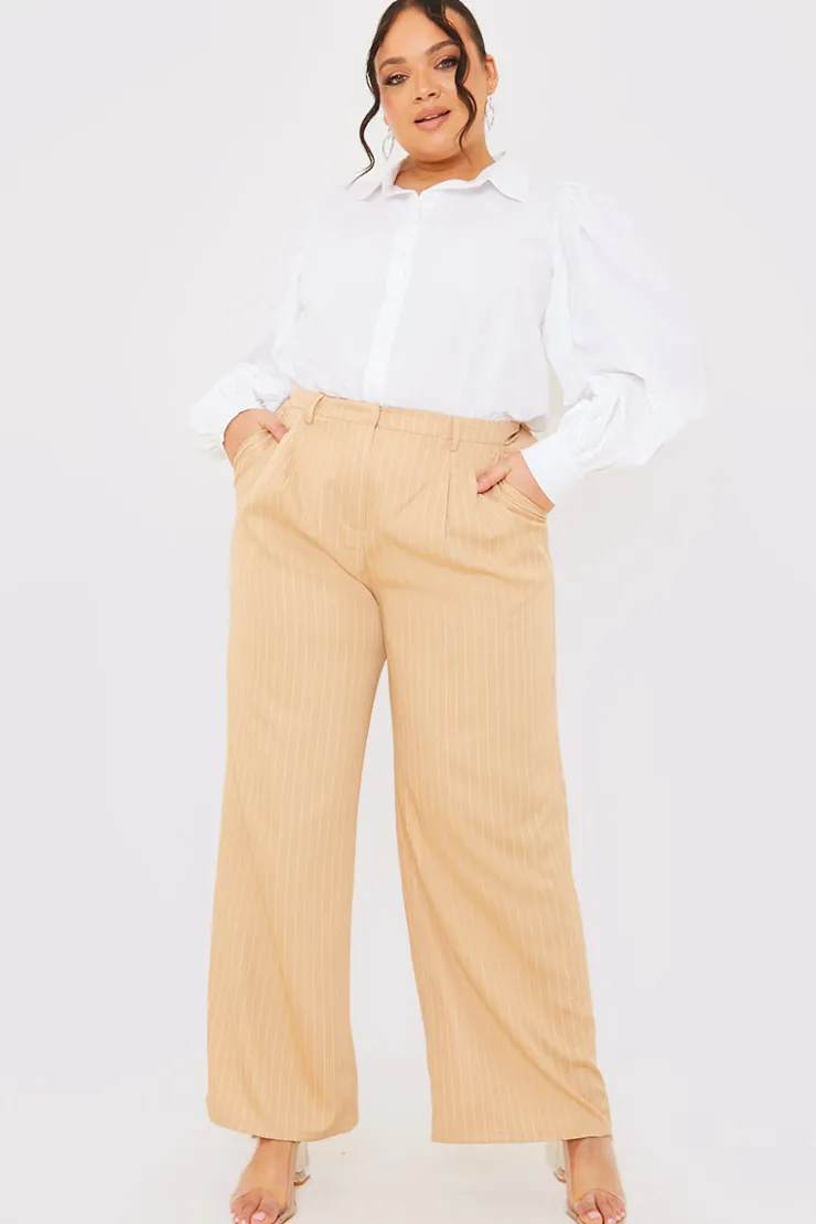 In The Style Pin Stripe Wide Leg Trousers Stone