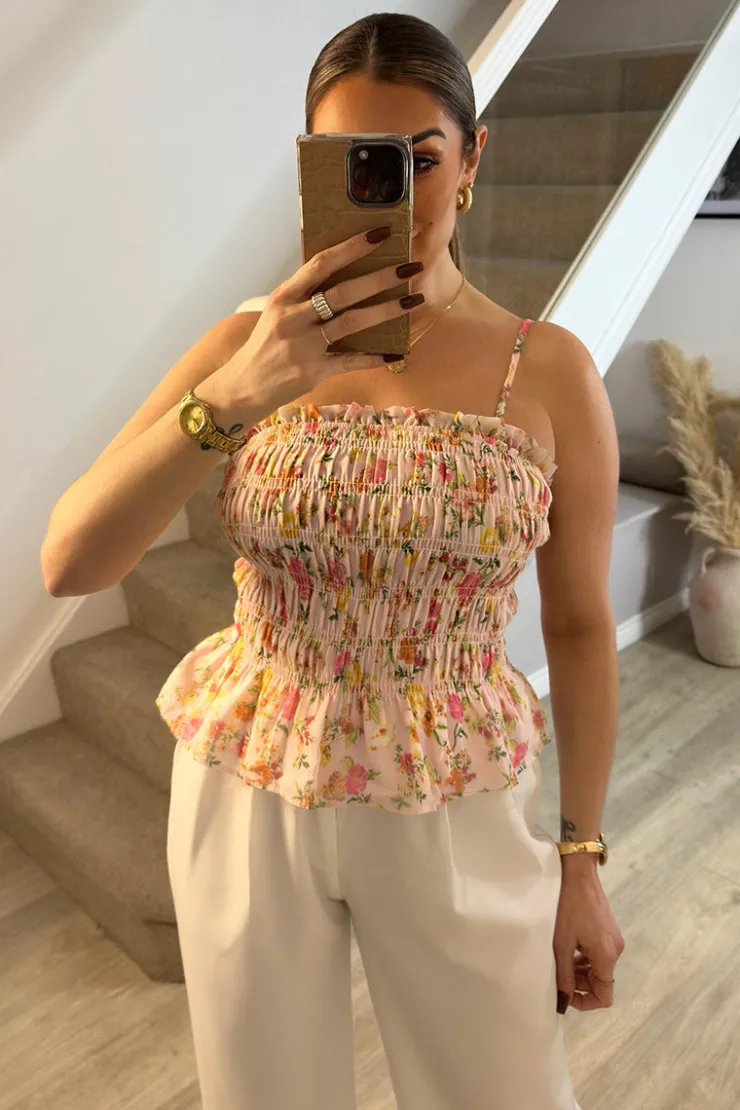 Clearance In The Style Pink Floral Print Shirred Cami Top Multi