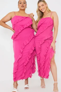 New In the Style Ruffle Cami Maxi Dress Pink