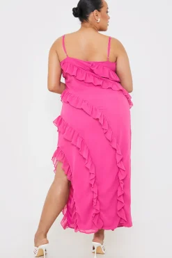 New In the Style Ruffle Cami Maxi Dress Pink