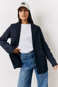 Clearance In the Style Pinstripe Relaxed Blazer Navy