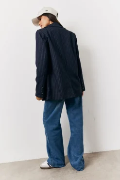 Clearance In the Style Pinstripe Relaxed Blazer Navy