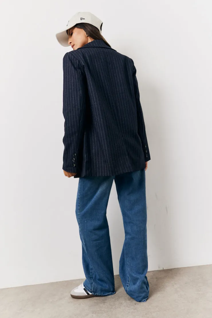 Clearance In the Style Pinstripe Relaxed Blazer Navy