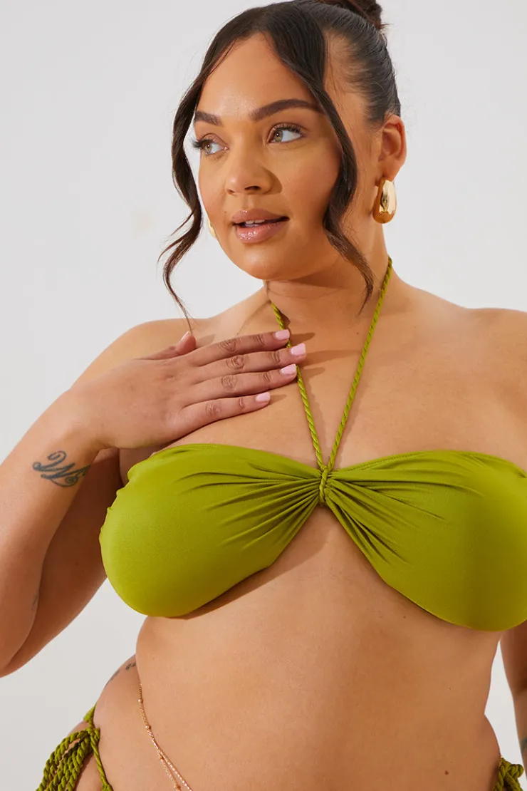 Outlet In the Style Plait Detail Halter Neck Bikini Top Green