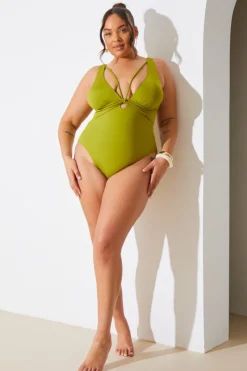 Outlet In the Style Plait Detail Swimsuit Green