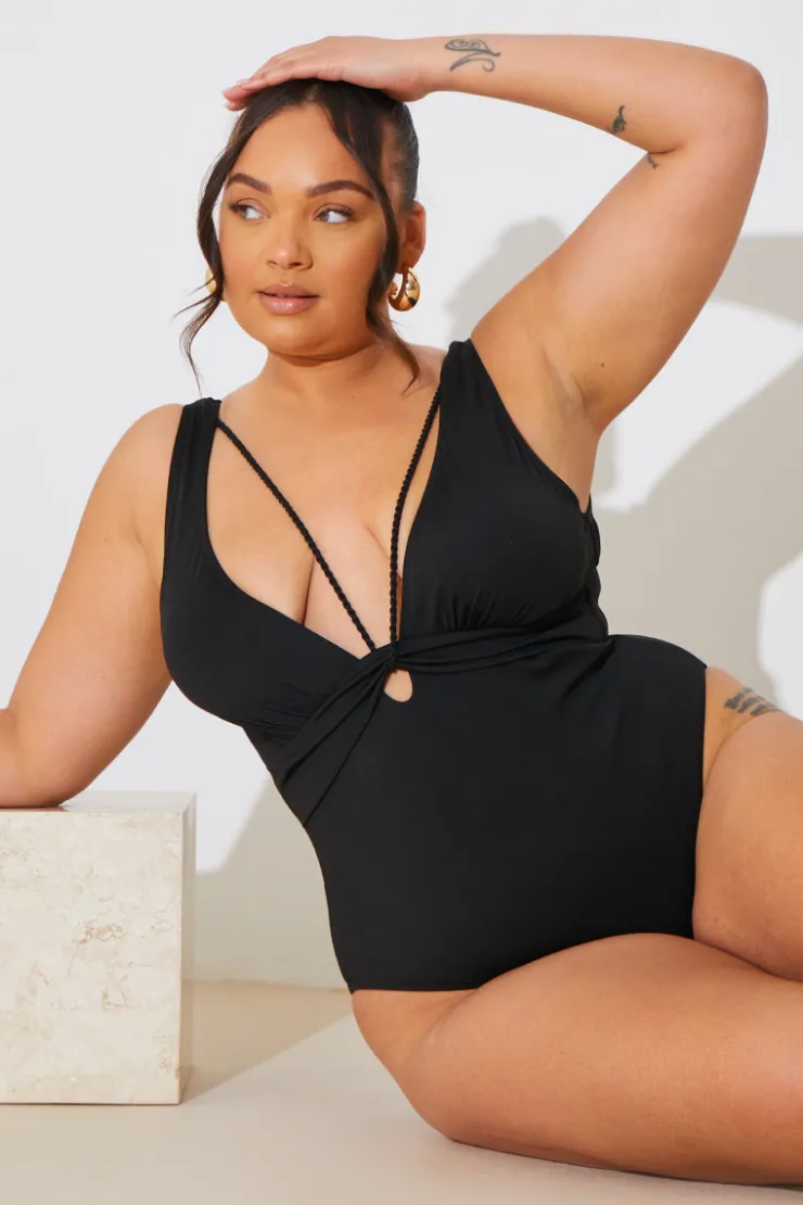 New In the Style Plait Detail Swimsuit Black