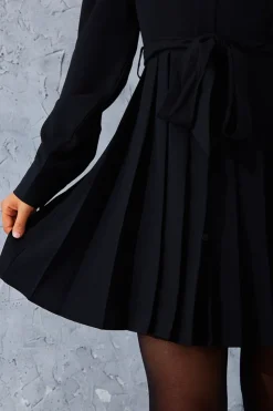 Online In the Style Pleated Shirt Dress Black