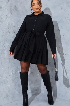 Online In the Style Pleated Shirt Dress Black