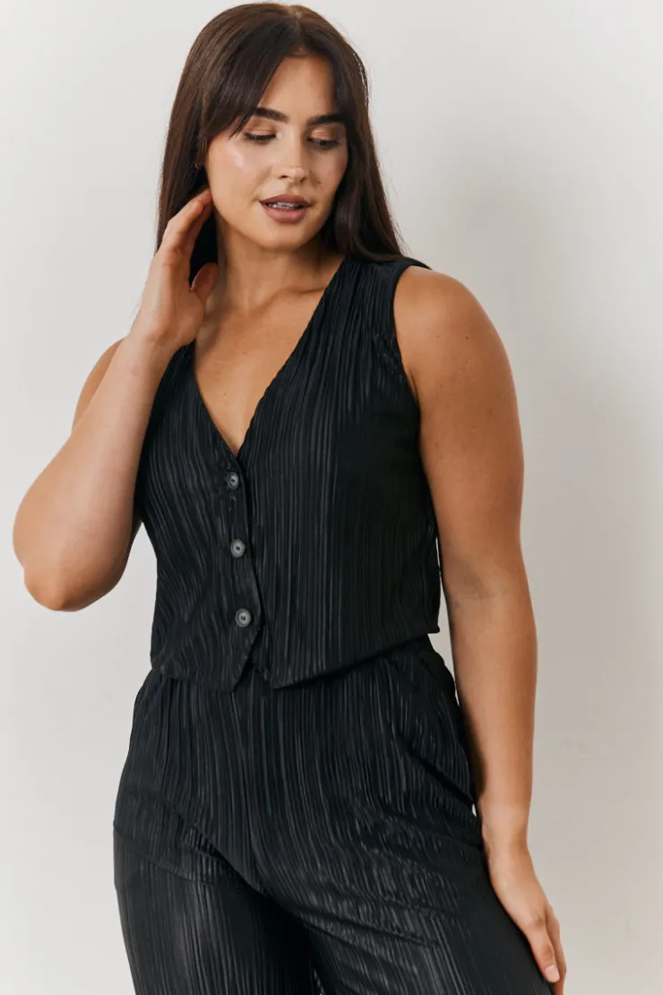 Sale In The Style Plisse Co-Ord Waistcoat Black