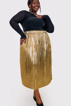 Sale In the Style Plisse Maxi Skirt Gold