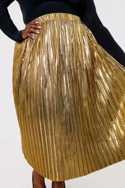 Sale In the Style Plisse Maxi Skirt Gold