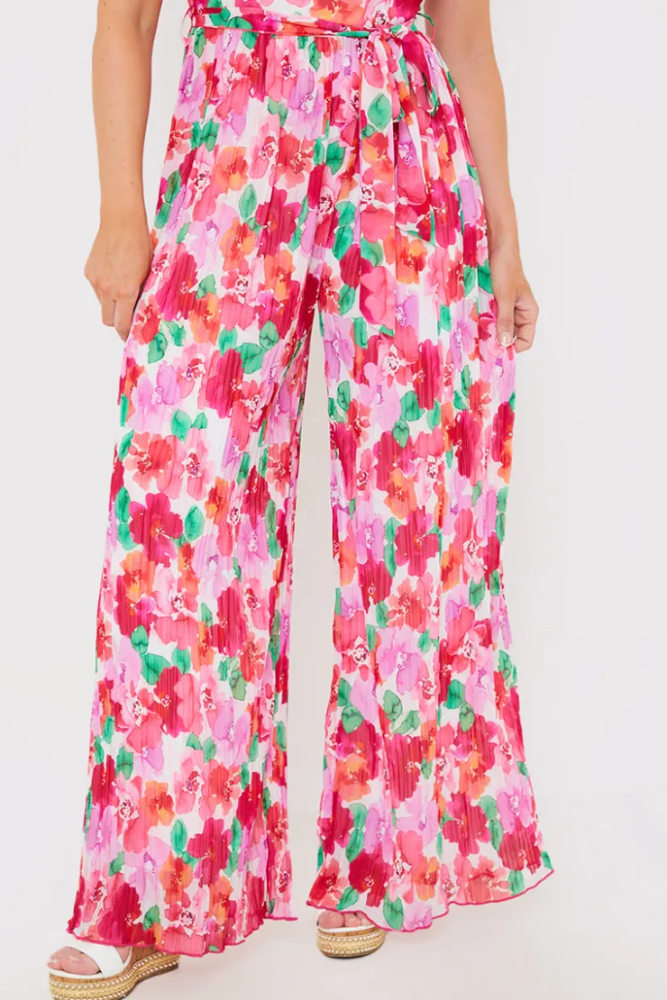 Online In the Style Plisse Sleeveless Wide Leg Jumpsuit Coral