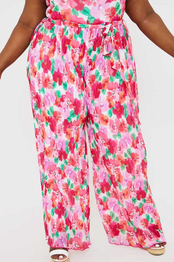 Online In the Style Plisse Sleeveless Wide Leg Jumpsuit Coral