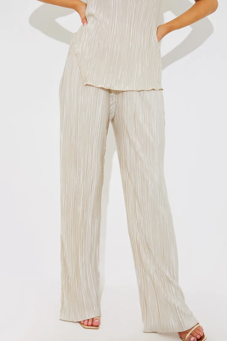 New In the Style Plisse Wide Leg Co-Ord Trousers Stone