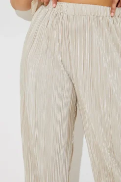 New In the Style Plisse Wide Leg Co-Ord Trousers Stone