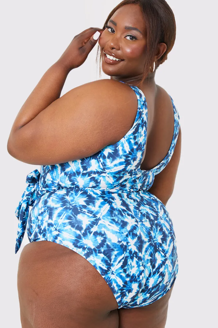 Sale In the Style Plunge Belted Swimsuit Blue